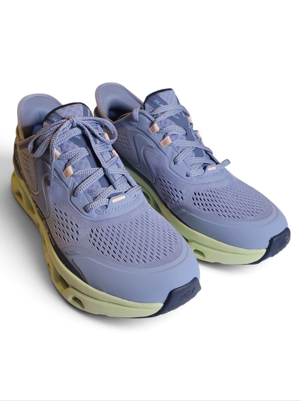 Skechers Glide-Step Women's Lavender Mesh Athletic Sneakers with Lime Accent